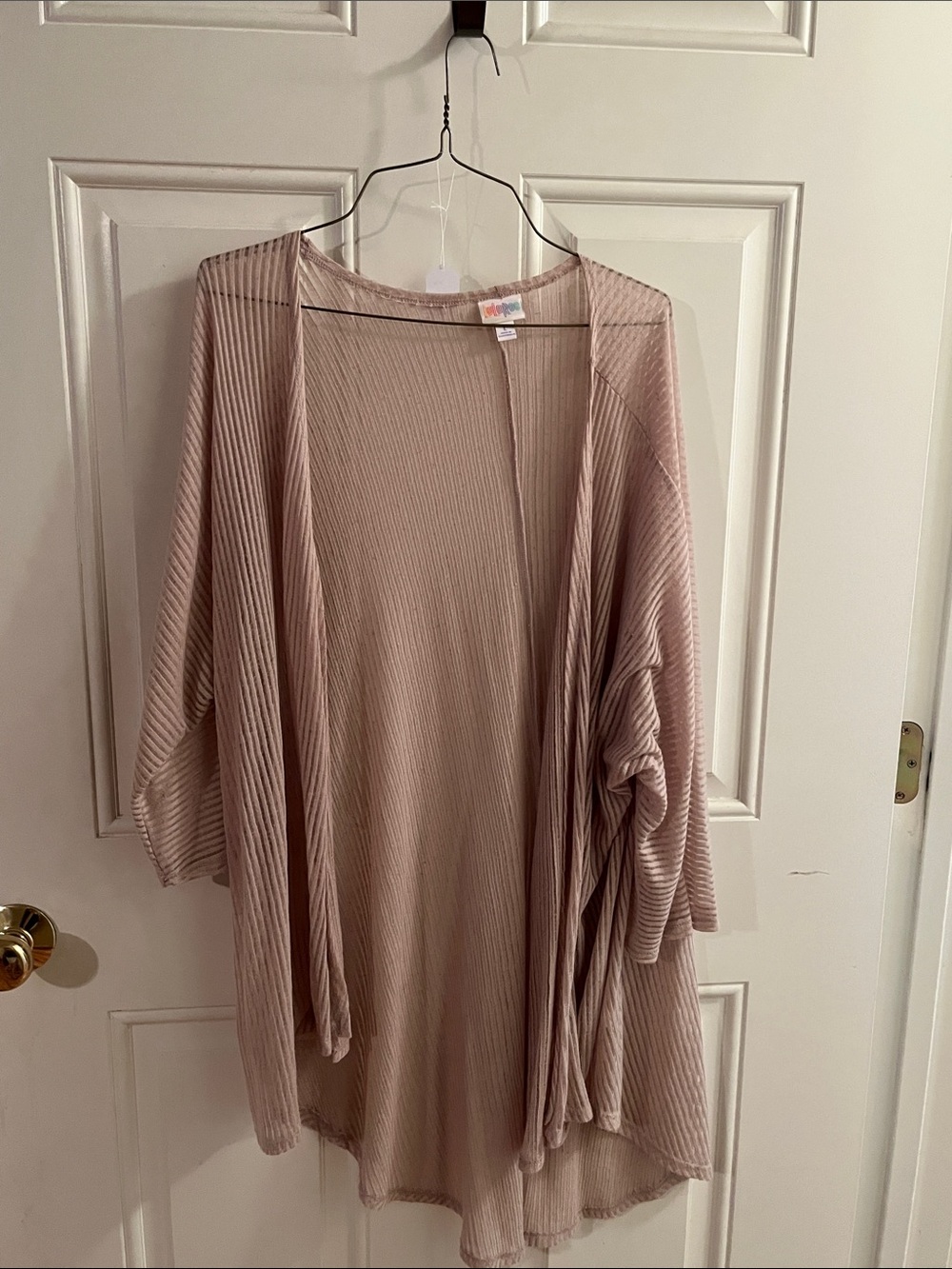 LuLaRoe Tan/Cream Color Ribbed Open-Front Cardigan